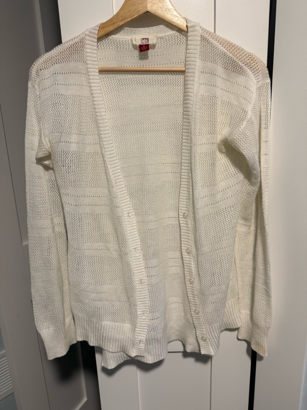 LEI Cream Open-Knit Button Cardigan Sweater